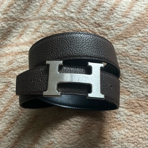 AUTHENTIC Hermès 32mm H Leather Belt - Silver Buckle - Picture 6 of 8